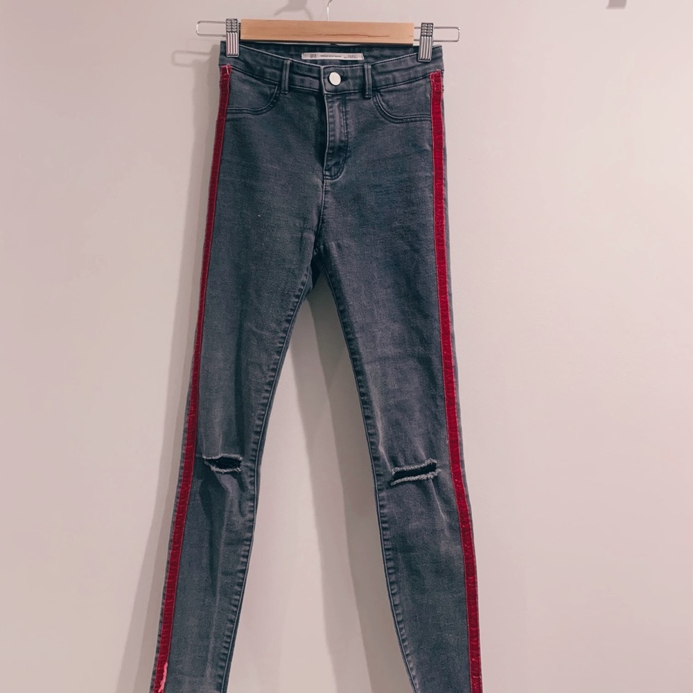 ZARA - High Waist Skinny Jean W Velvet Stripes.